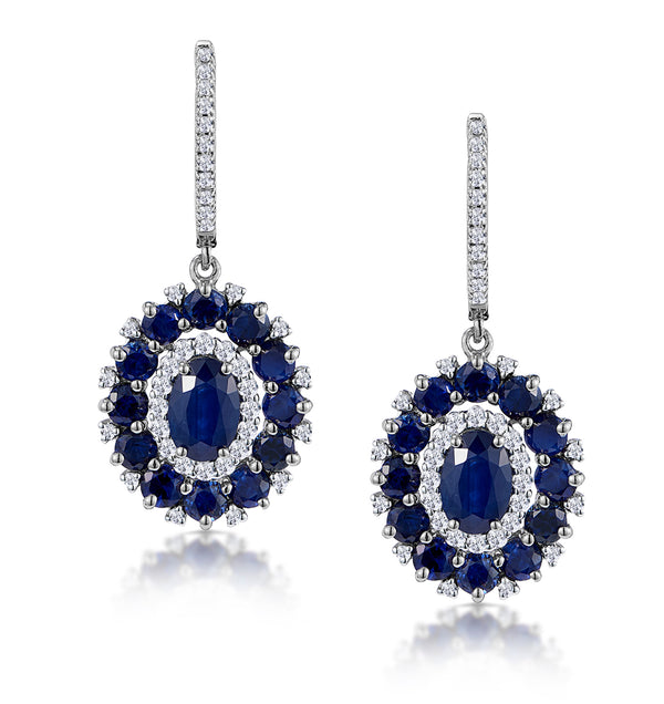 2.85ct Sapphire Asteria Diamond Drop Earrings in 18K White Gold